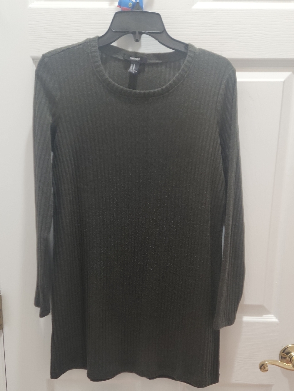Forever 21 Olive Ribbed Long Sleeve Scoop Neck Sweater Dress